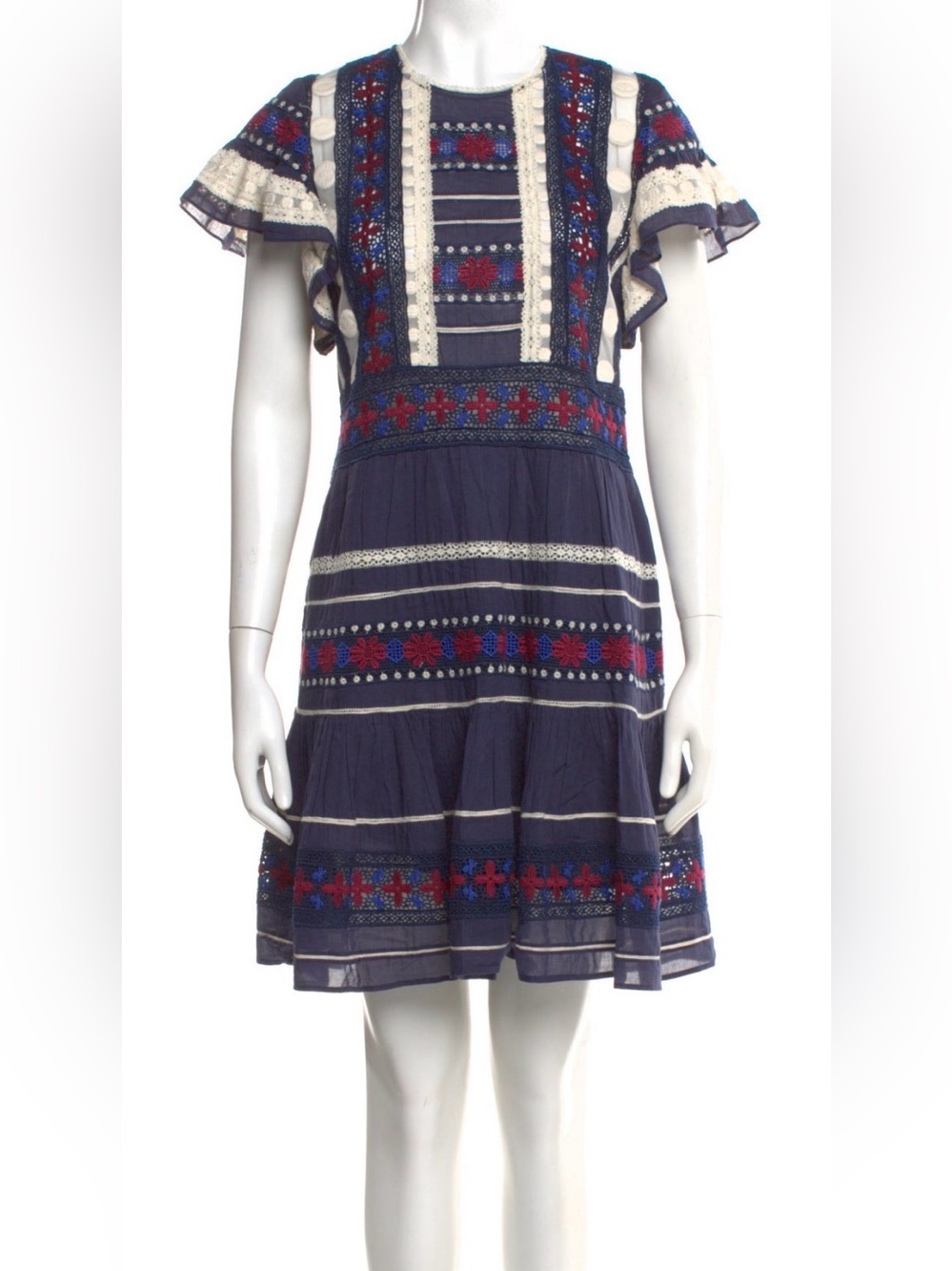Sea New York Embroidered Navy Floral Midi Dress